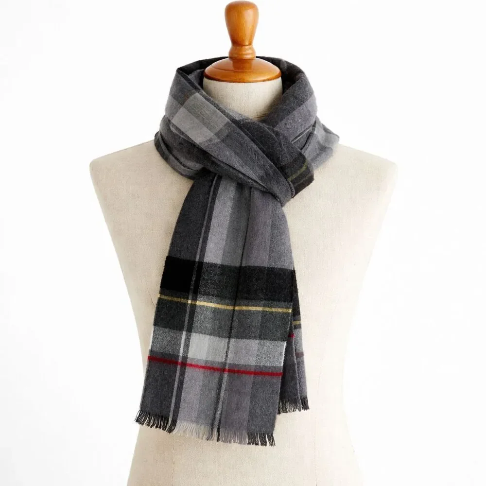 Vintage Courtelle Plaid Scarf Made in France Grey Fringed Courtaulds Preppy